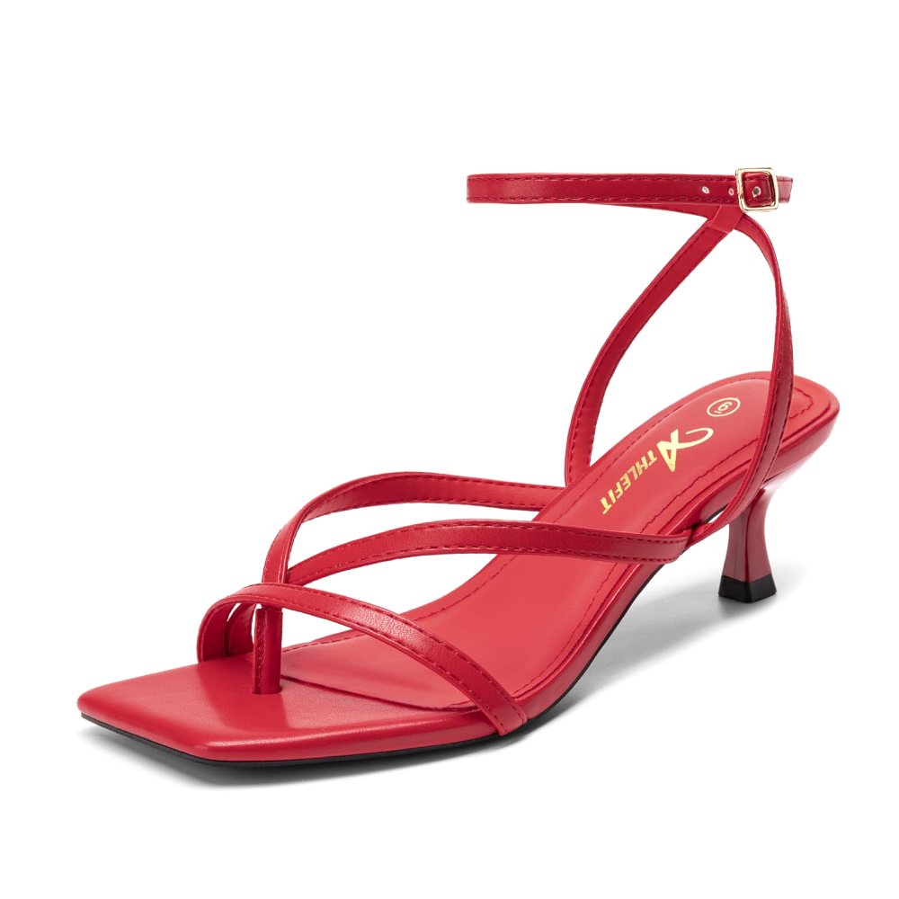 Athlefit Ankle Strap Thong Kitten Heel in Red