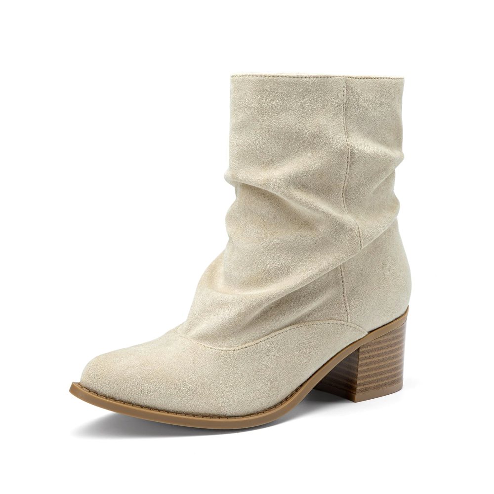 Athlefit Slouchy Block Heel Bootie in Khaki