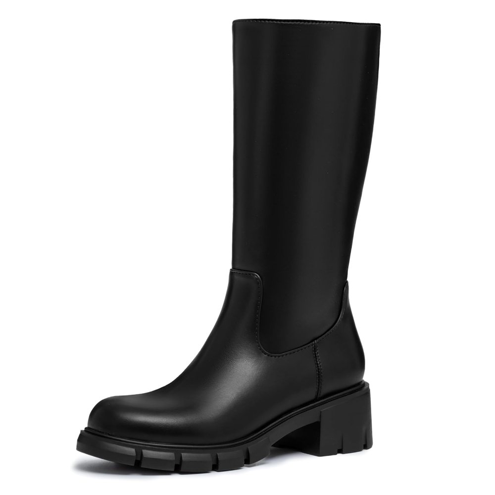 Athlefit Girls' Block Heel Knee-High Boot in Black
