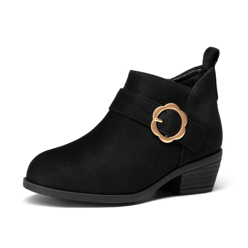 Athlefit Girls' Buckle Ankle Boot in Black Suede