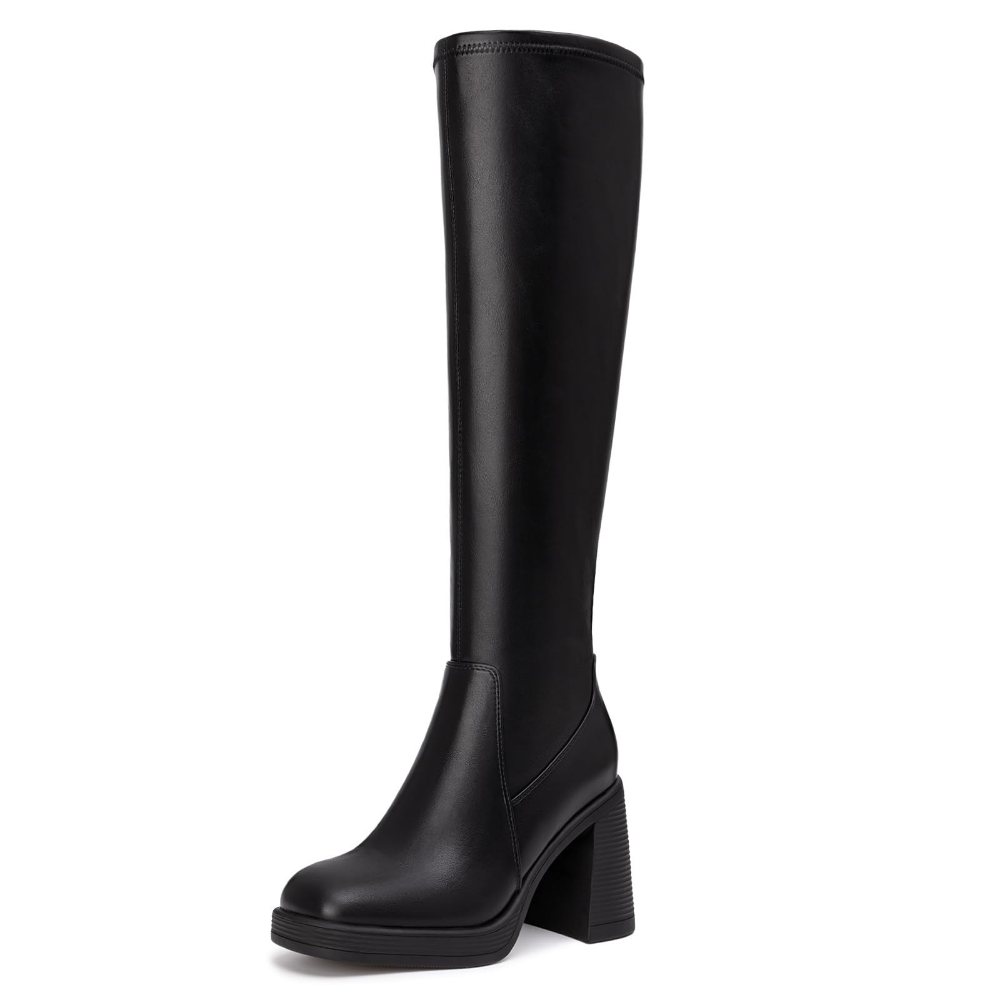 Athlefit Stretch Platform Knee-High Boot in Black
