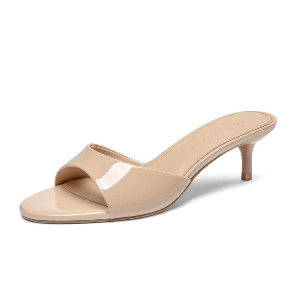 Athlefit Patent Kitten Heel Slide in Nude Patent