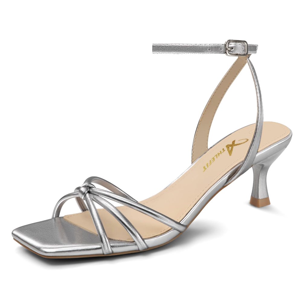 Athlefit Criss-Cross Ankle Strap Kitten Heel in Silver