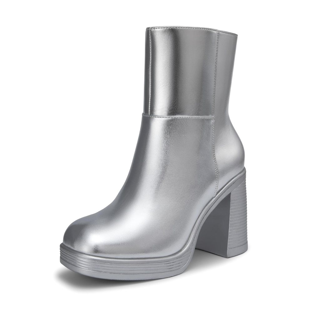 Athlefit High Block Heel Platform Ankle Boot in Silver