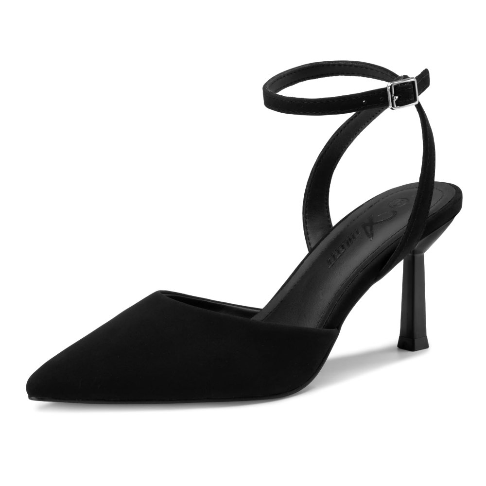 Athlefit Ankle Strap Pointed Toe Pump in Black Nubuck