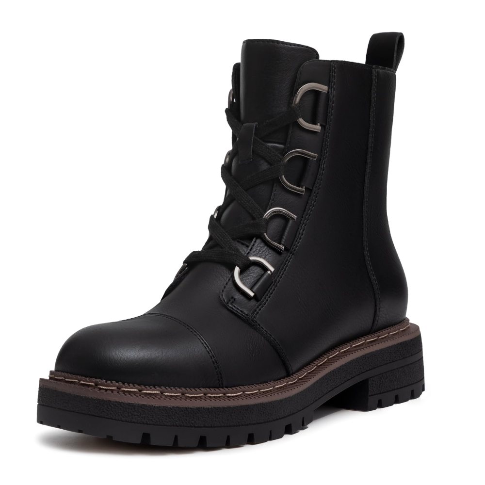 Athlefit Buckle Platform Combat Boot in Black