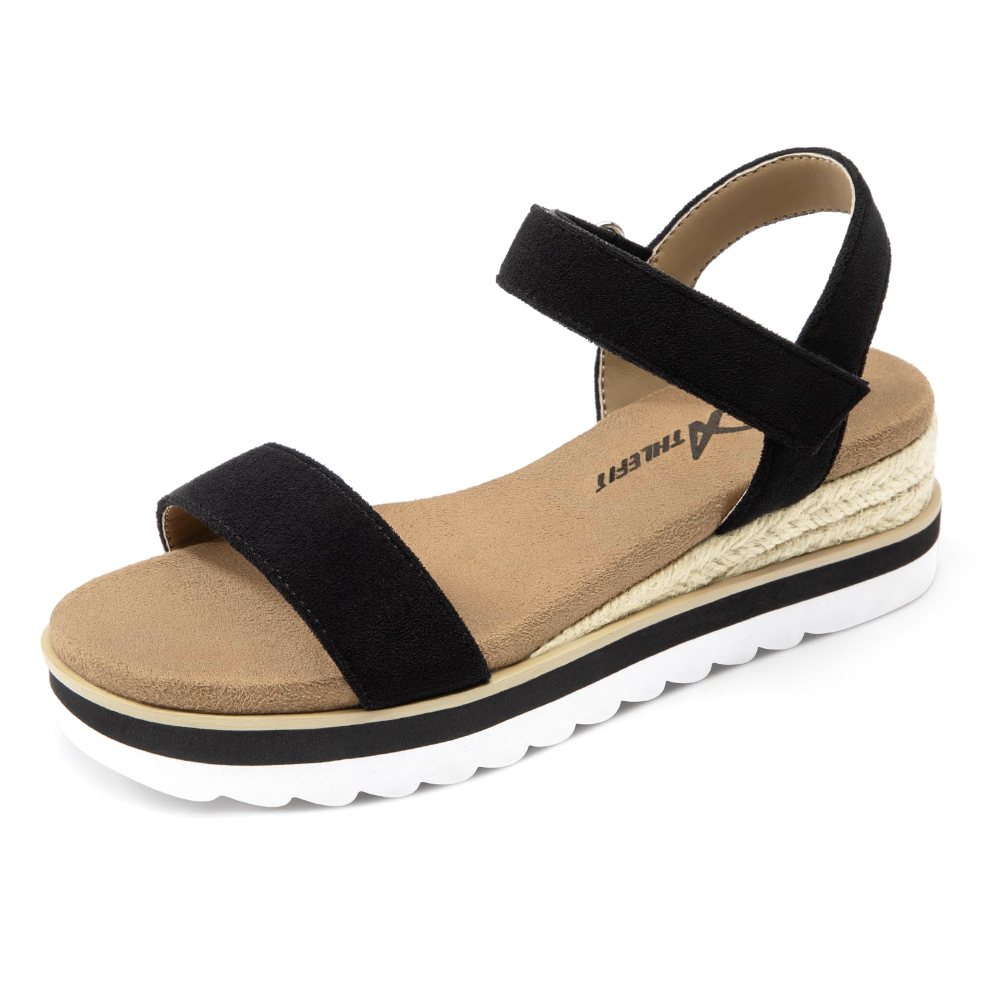 Athlefit Girls' Espadrille Platform Sandal in Black Suede