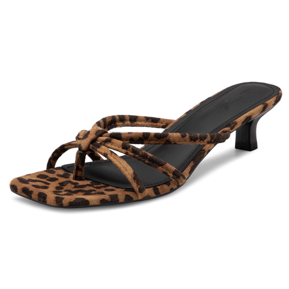 Athlefit Strappy Thong Kitten Heel in Leopard
