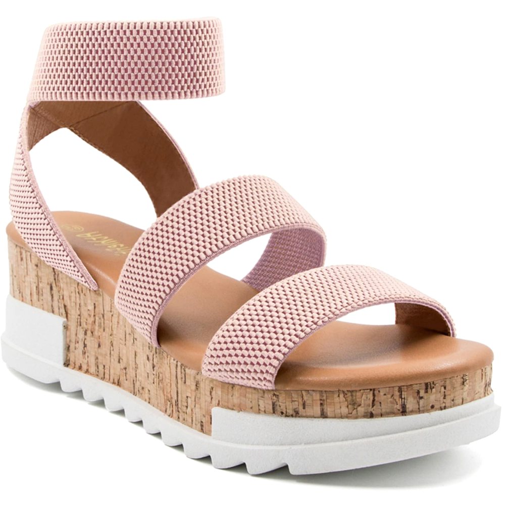 Athlefit Elastic Strap Platform Wedge Sandal in Pink
