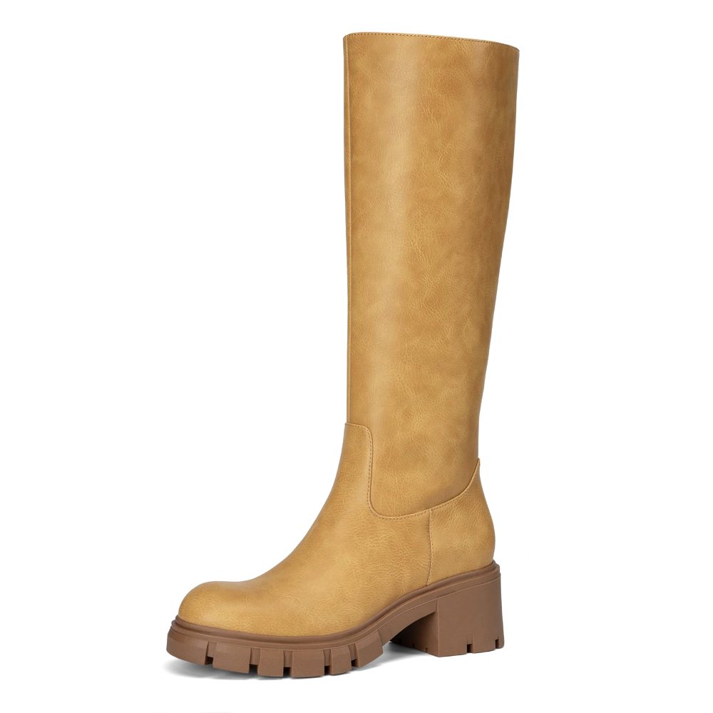 Athlefit Lug Sole Platform Knee-High Boot in Yellow
