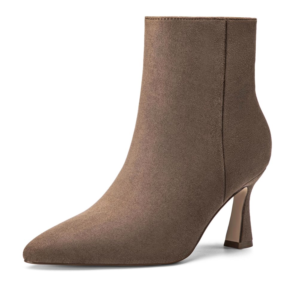 Athlefit Pointed Toe Stiletto Bootie in Brown Suede