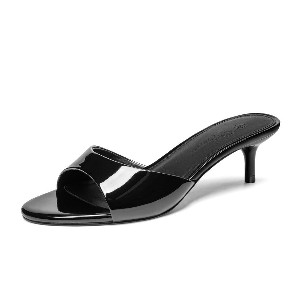 Athlefit Patent Kitten Heel Slide in Black Patent