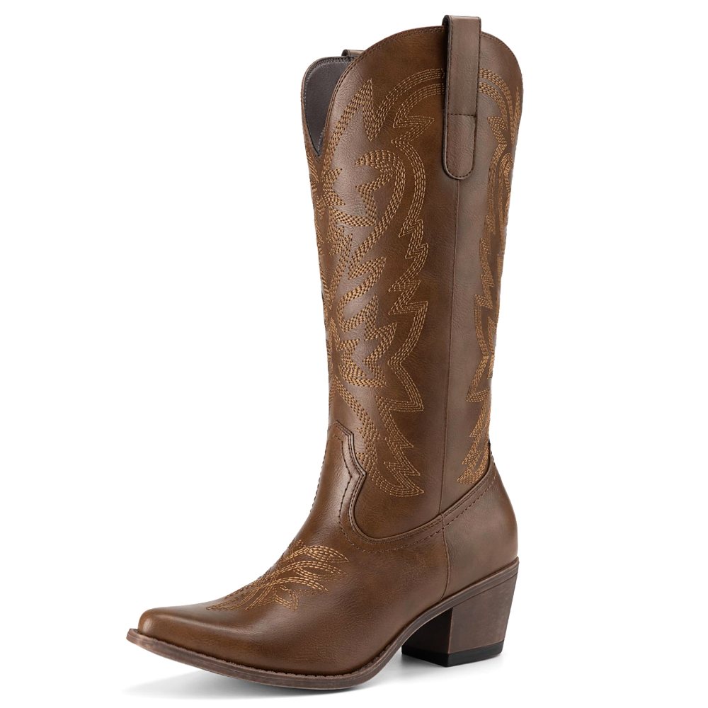 Athlefit Low Heel Mid Calf Cowgirl Boot in Brown