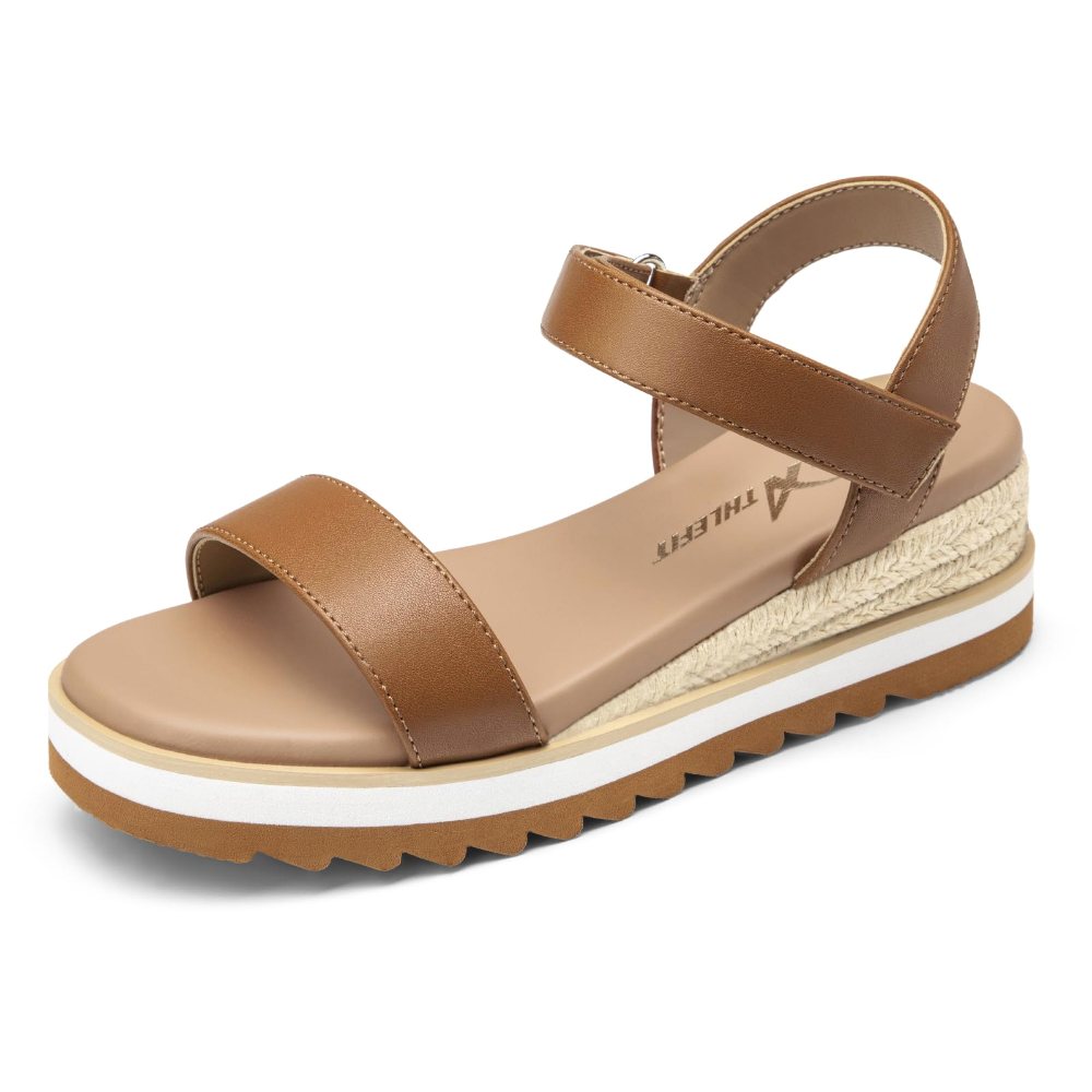 Athlefit Girls' Espadrille Platform Sandal in Brown