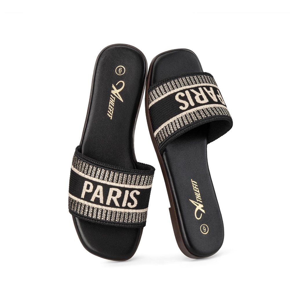 Athlefit Embroidered Strap Slide in Black