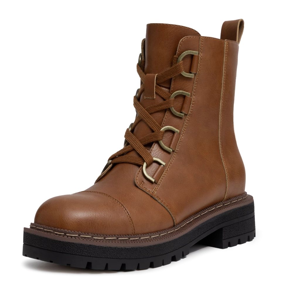 Athlefit Buckle Platform Combat Boot in Brown