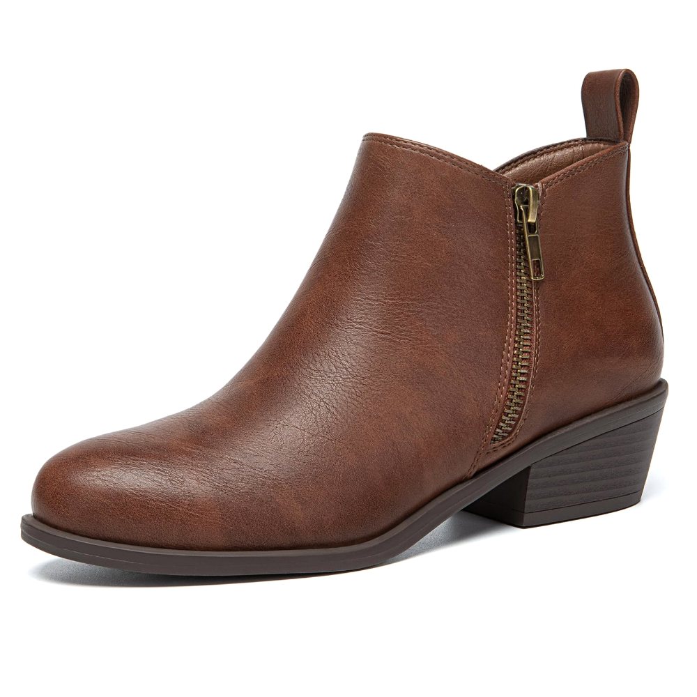 Athlefit Side Zip Low Heel Ankle Boot in Brown