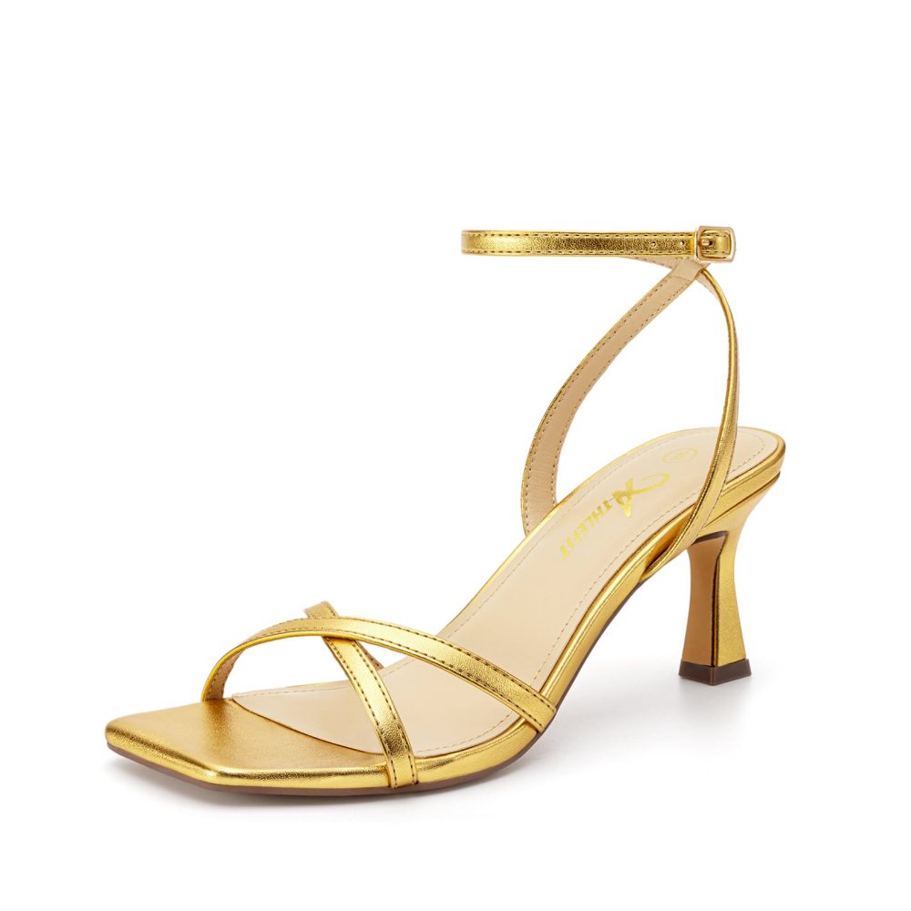 Athlefit Strappy Open Toe Kitten Heel in Gold