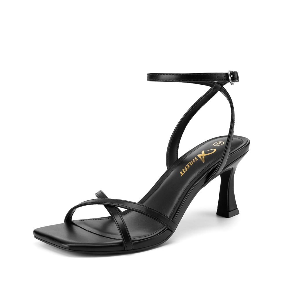 Athlefit Strappy Open Toe Kitten Heel in Black
