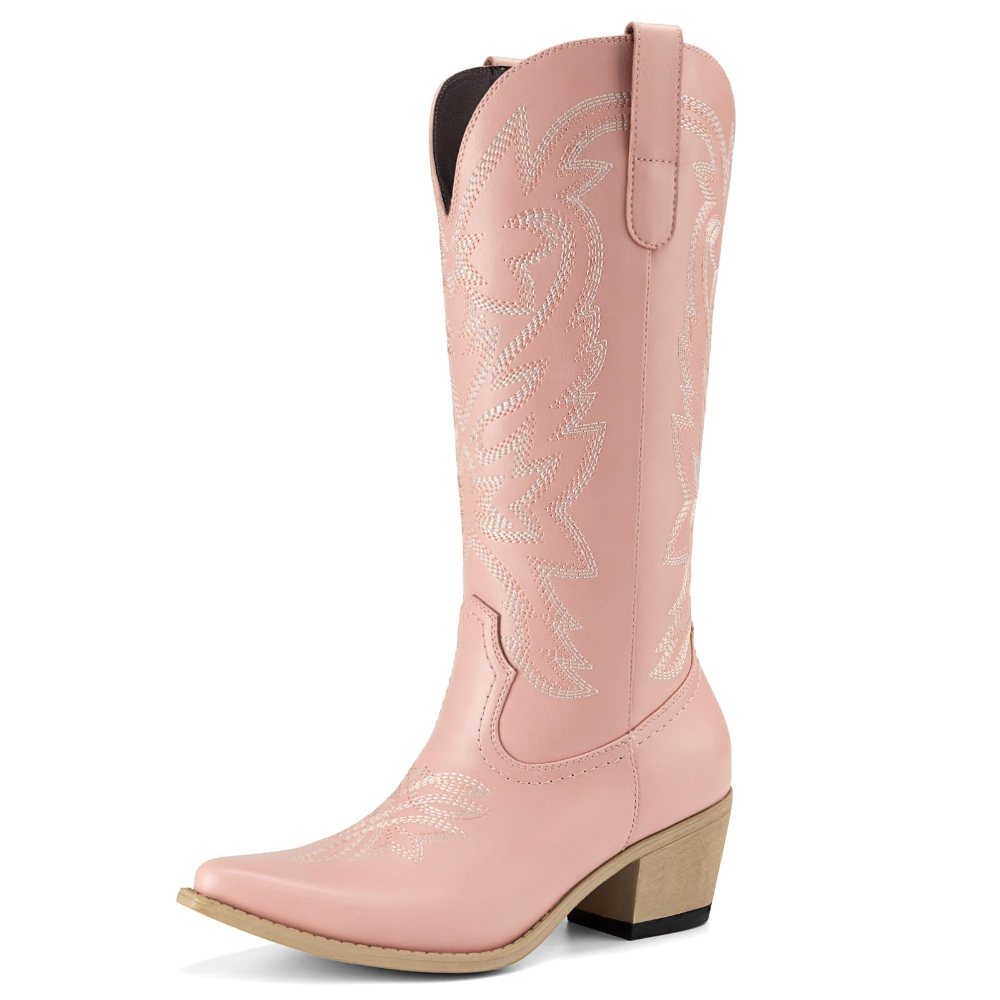 Athlefit Low Heel Mid Calf Cowgirl Boot in Pink