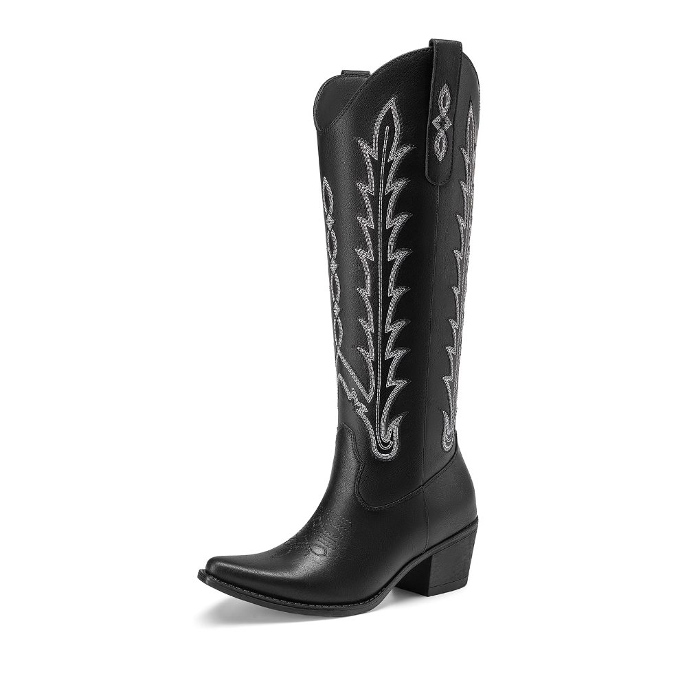 Athlefit Square Toe Tall Cowboy Boot in Black