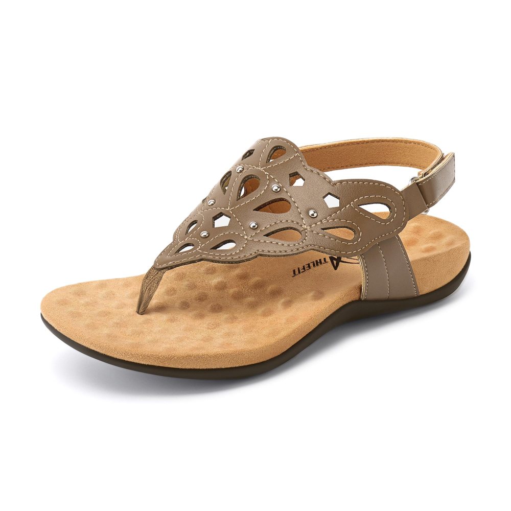 Athlefit Arch Support Cutout Thong Sandal in Taupe