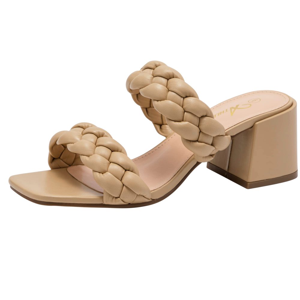 Athlefit Braided Low Block Heel Sandal in Khaki