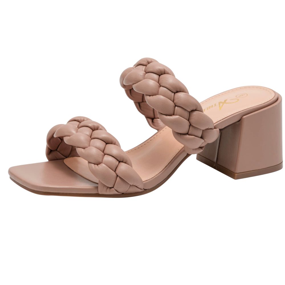 Athlefit Braided Low Block Heel Sandal in Nude