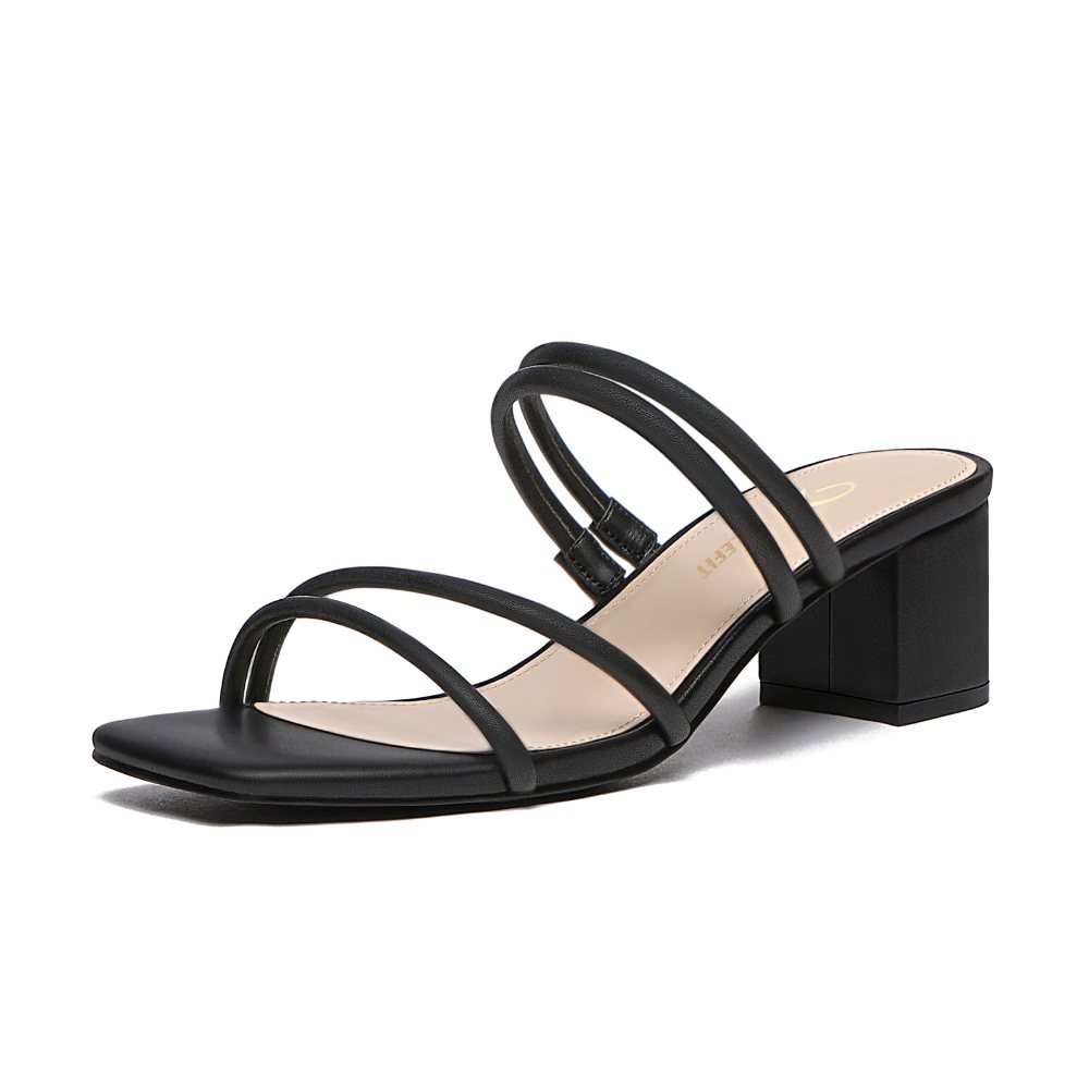 Athlefit Strappy Low Block Heel Slide in Black