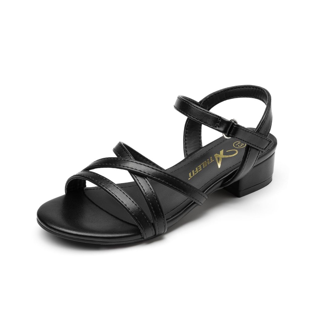 Athlefit Girls' Flower Low Heel Sandal in Black