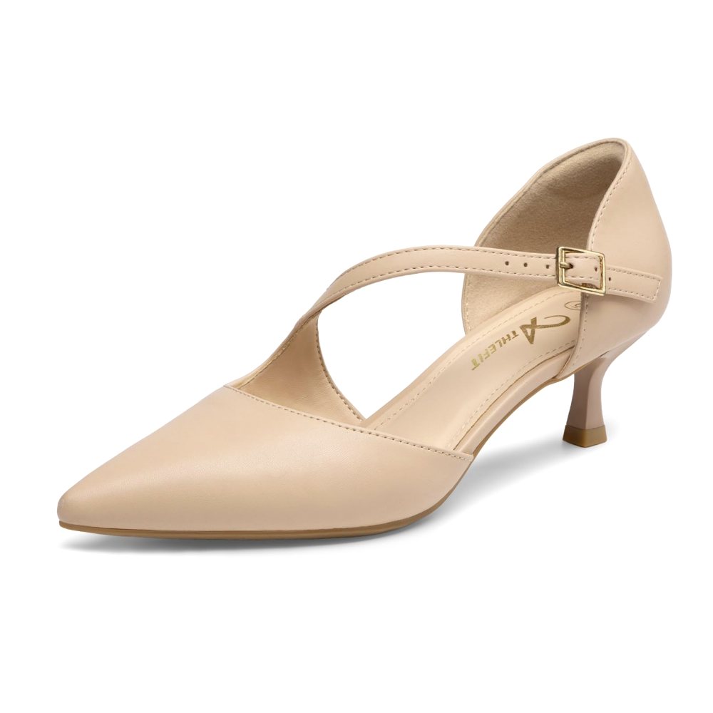 Athlefit Asymmetric Strap Kitten Heel Pump in Nude