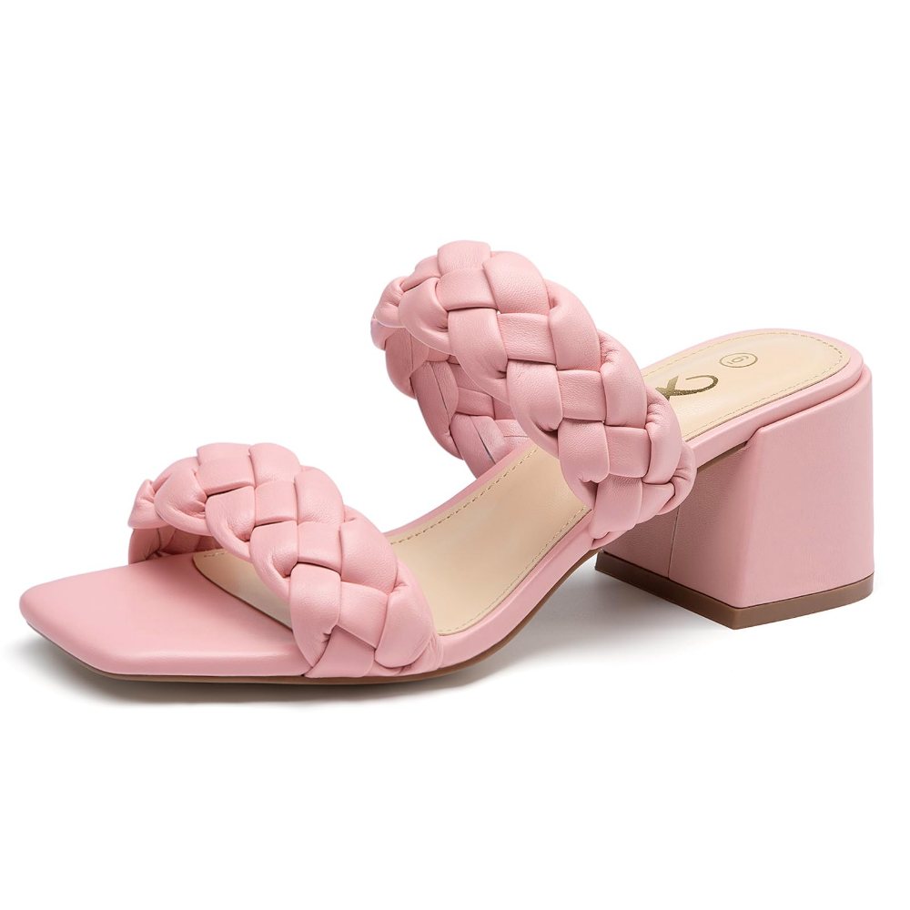 Athlefit Braided Low Block Heel Sandal in Pink