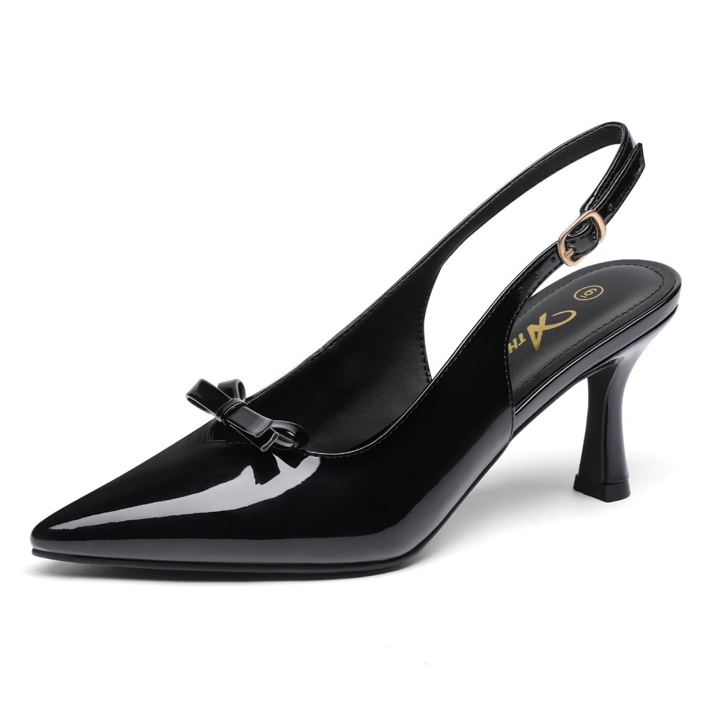 Athlefit Bow Slingback Pump in Black Patent