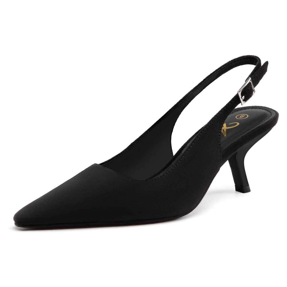 Athlefit Pointed Toe Slingback Heel in Black Suede