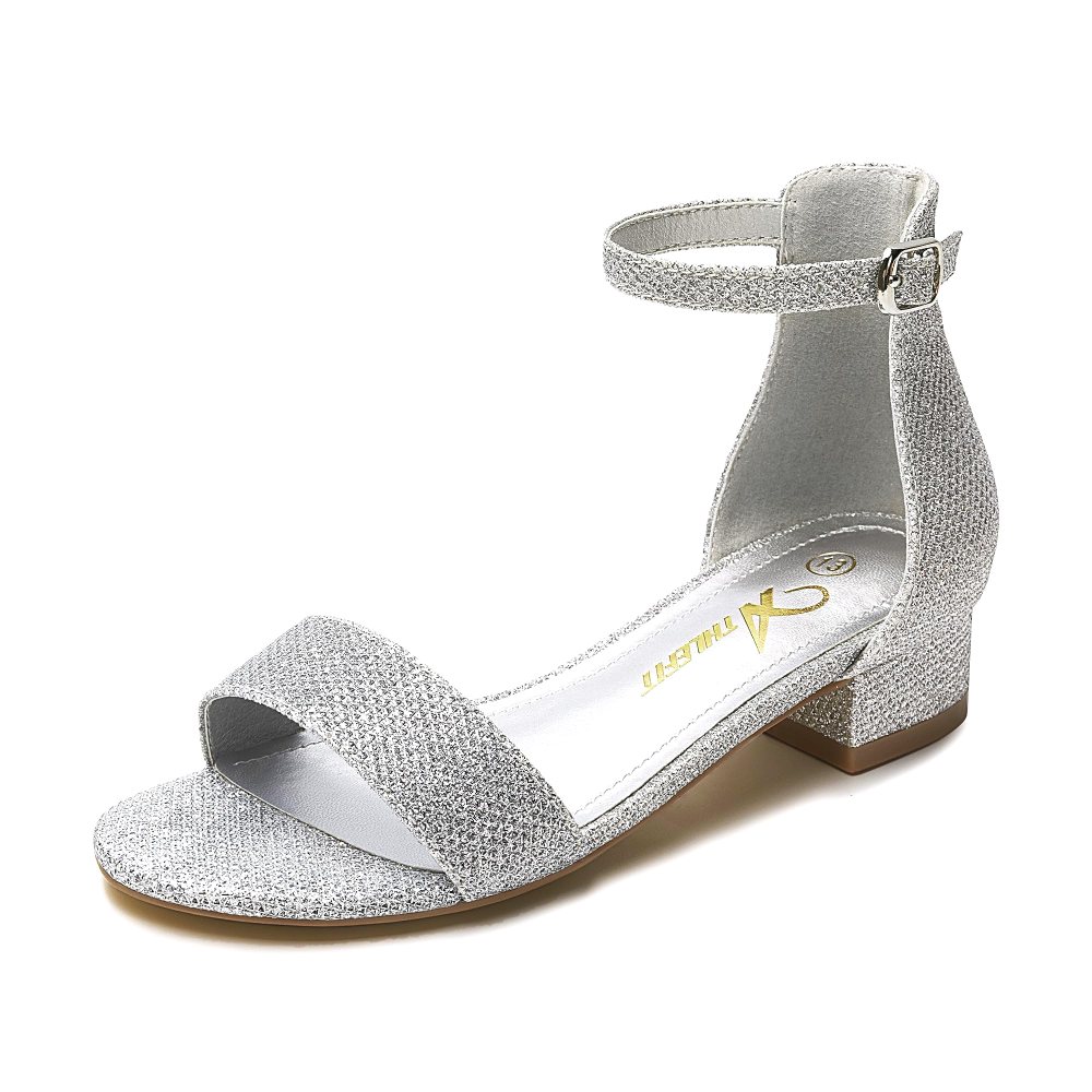 Athlefit Girls' Block Heel Dress Sandal in Silver