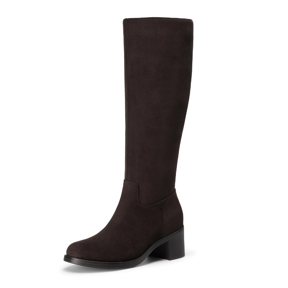 Athlefit Round Toe Side Zip Tall Boot in Chocolate Suede