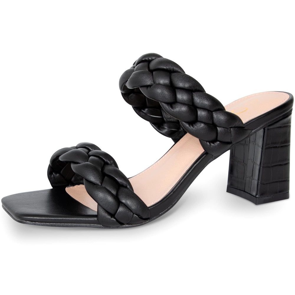 Athlefit Braided Block Heel Sandal in Black