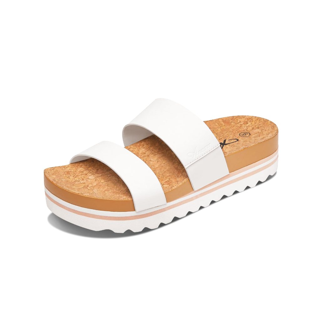 Athlefit Two Band Low Wedge Sandal in White