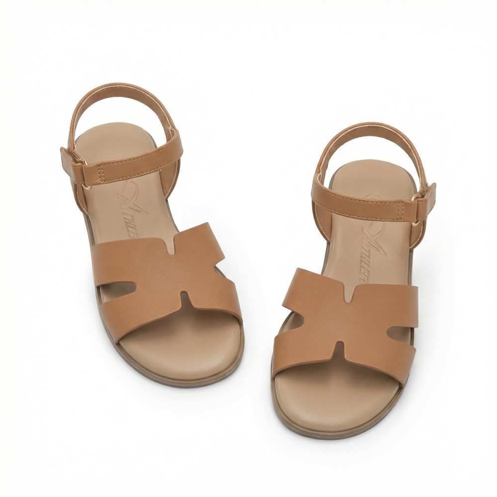 Athlefit Girls' Strappy Flat Sandal in Tan
