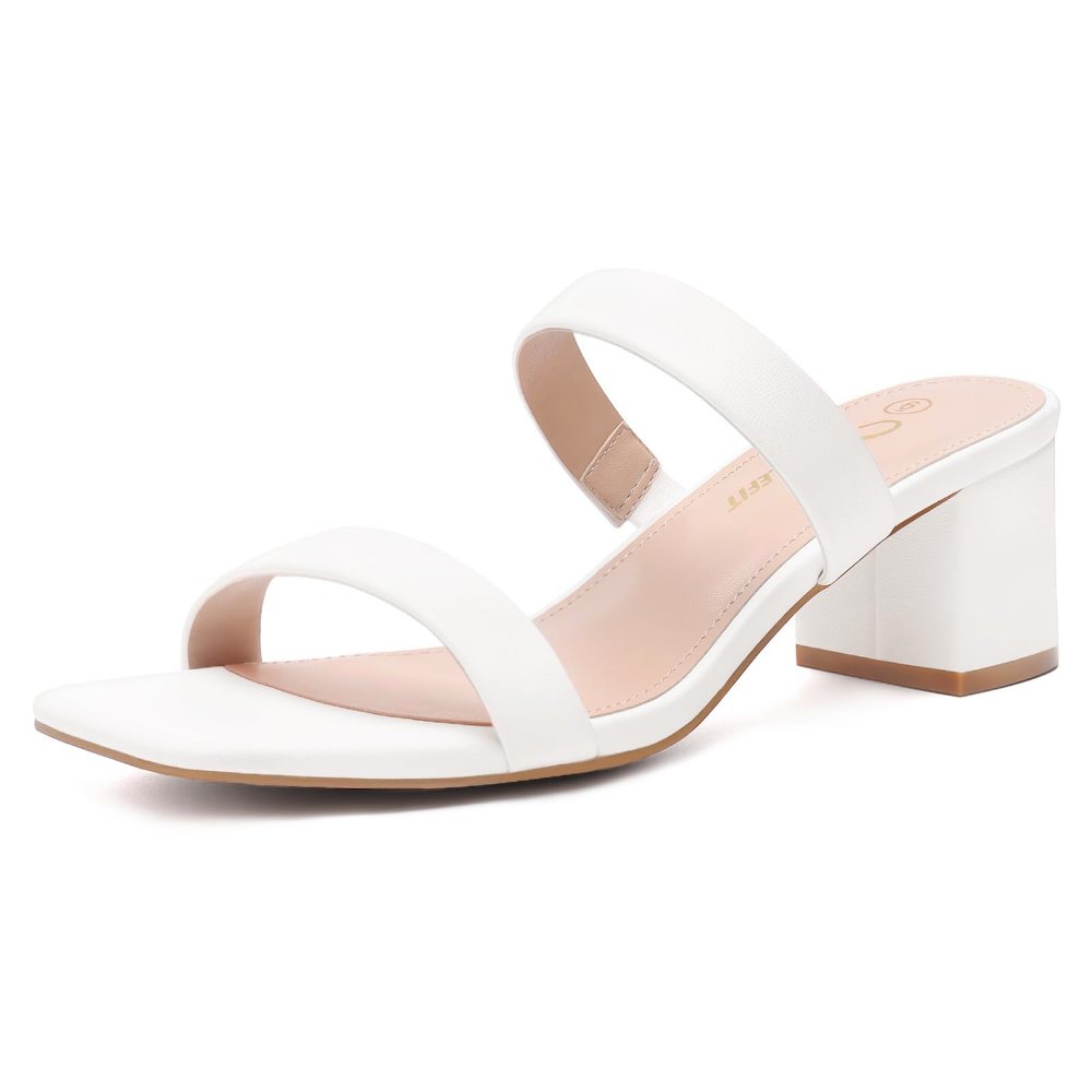 Athlefit Clear Strap Block Heel Slide in White