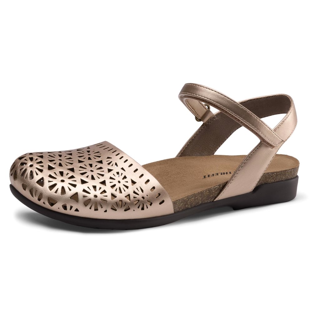 Athlefit Closed Toe Flat Sandal in Pewter Hollow