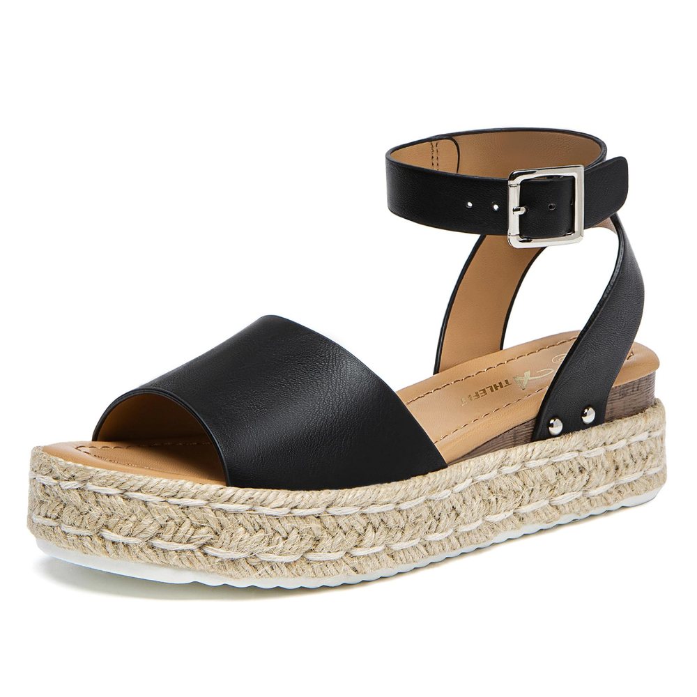 Athlefit Ankle Wrap Espadrille Platform in Black