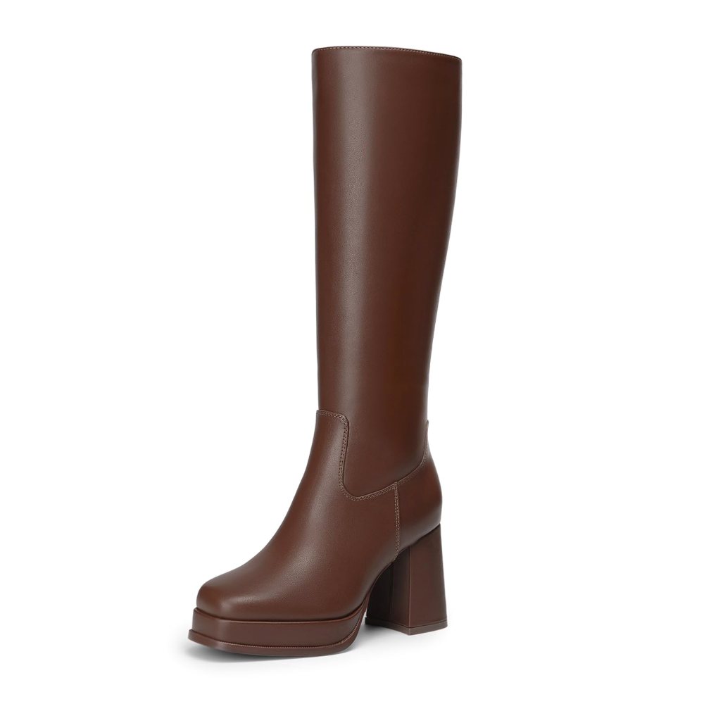 Athlefit Square Toe Platform Tall Boot in Brown