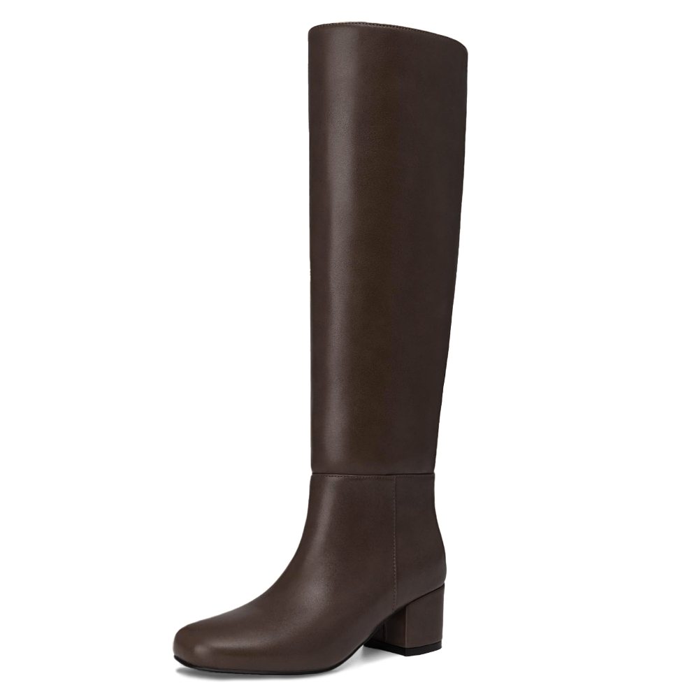Athlefit Low Block Heel Knee-High Boot in Brown