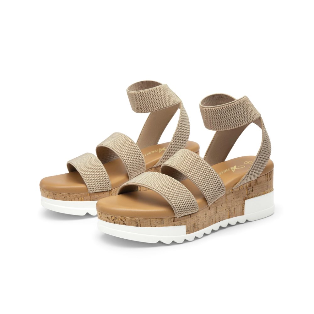 Athlefit Elastic Strap Platform Wedge Sandal in Nude