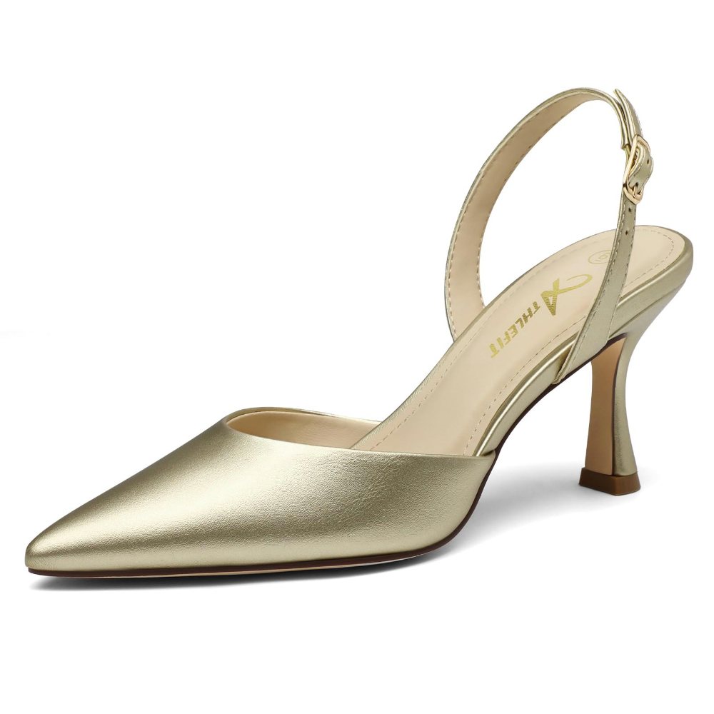 Athlefit Flared Kitten Heel Slingback in Gold PU