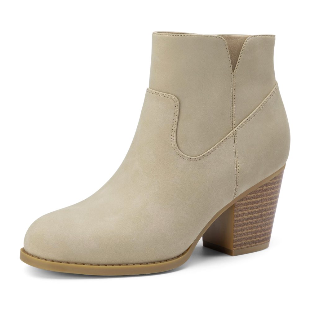 Athlefit Round Toe Stacked Heel Bootie in Nude Nubuck