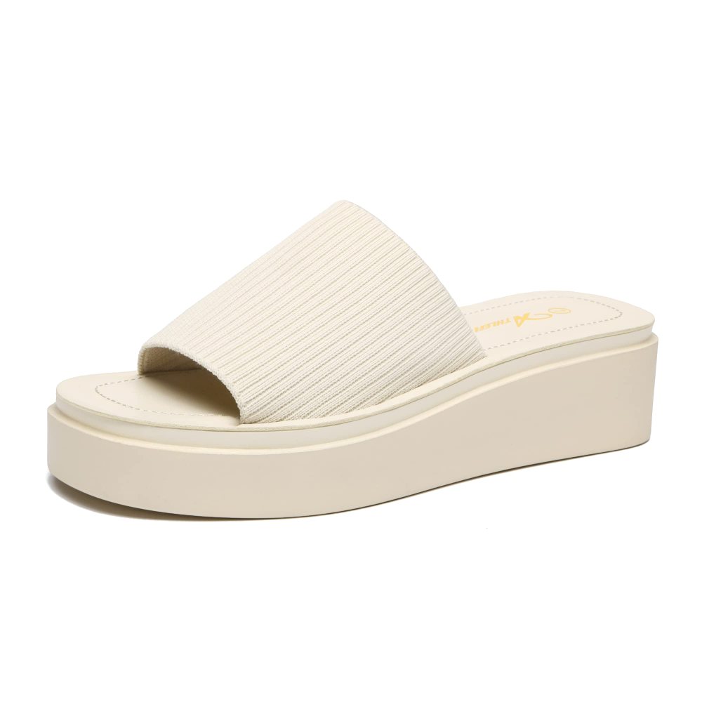 Athlefit Knit Strap Flatform Slide in Beige