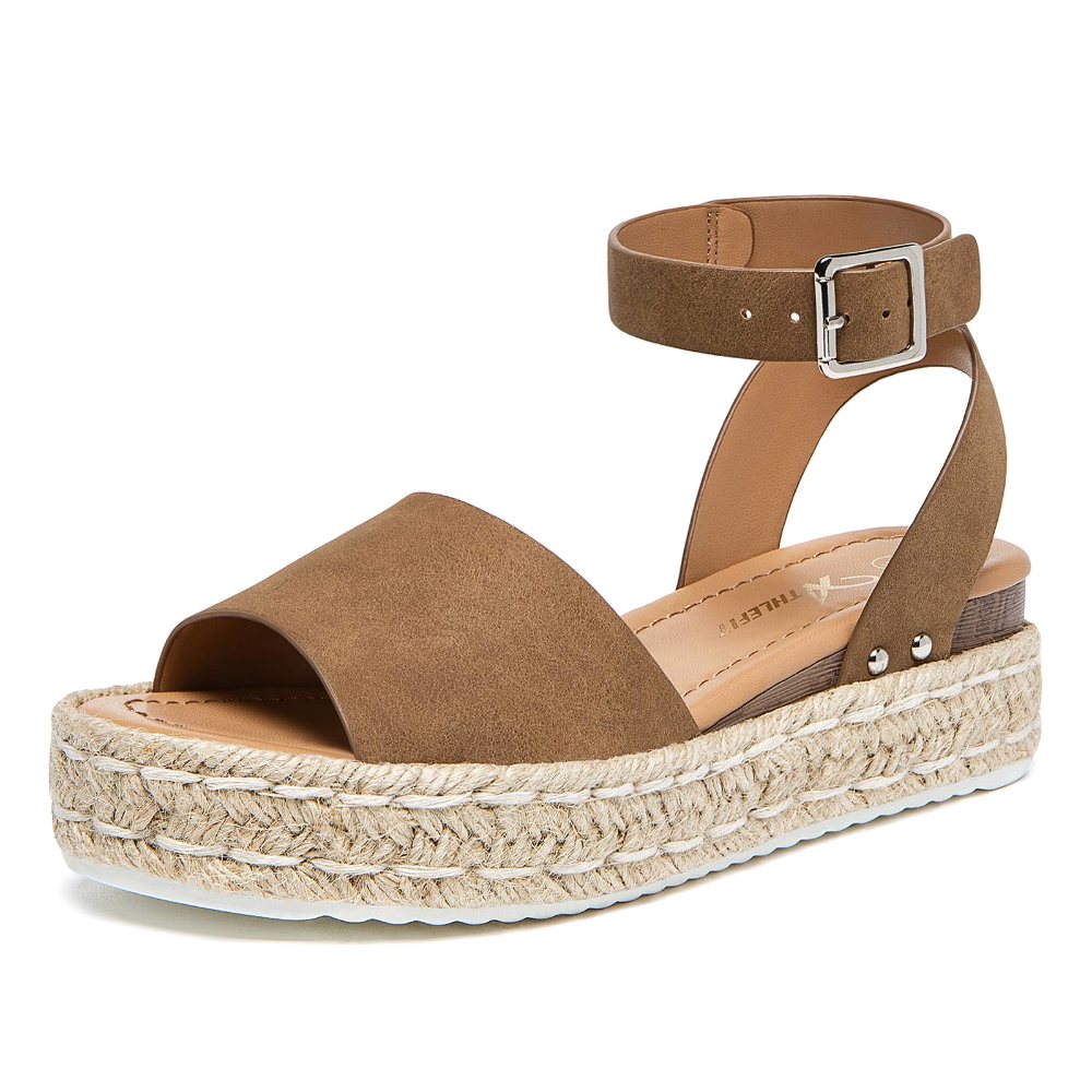 Athlefit Ankle Wrap Espadrille Platform in Brown