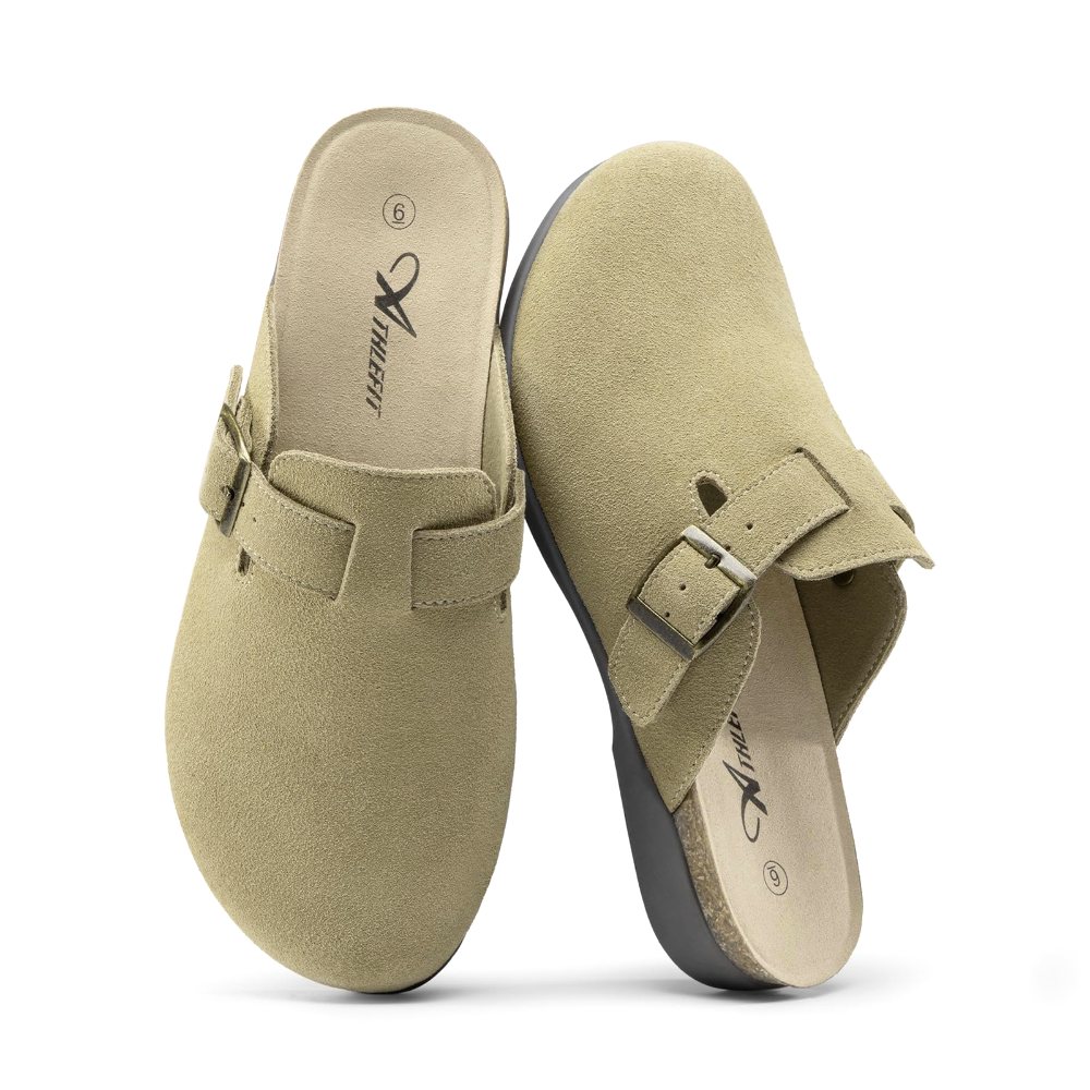 Athlefit Buckle Suede Arch Support Clog in Taupe